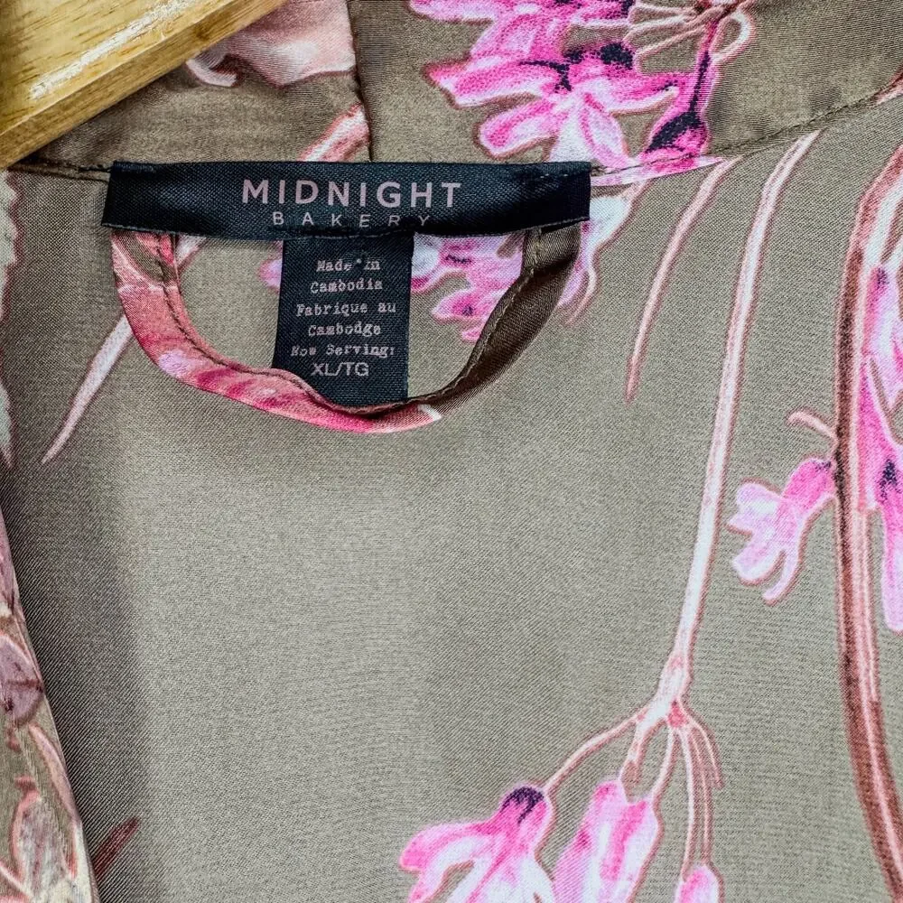 Midnight Bakery Floral Satin Kimono Robe & Lace Trim Slip Dress Set Size L